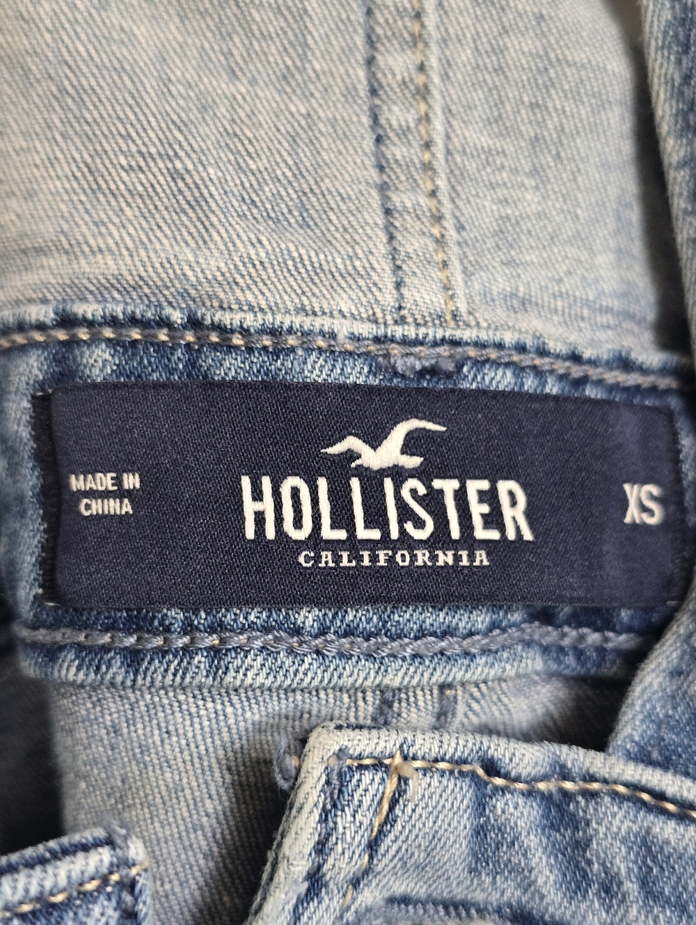 Hollister XS Distressed Denim Overalls Light Wash Skinny Fit - Picture 11 of 15